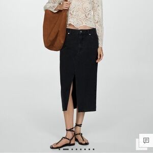Mango Black wash denim midi skirt XXS